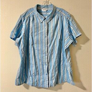 Only Necessities Women’s Blue White Striped Stretch Button-Up Shirt 3X